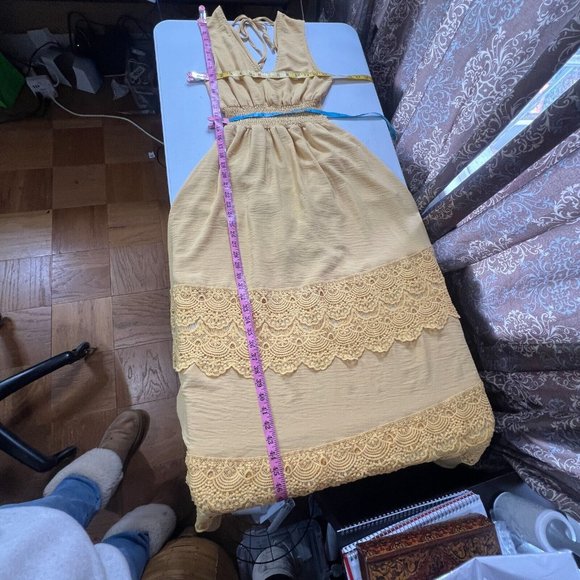 Baltic Børn Bondi Maxi Long Dress Mustard Yellow Bohemian Lace Size S Small - Picture 6 of 12